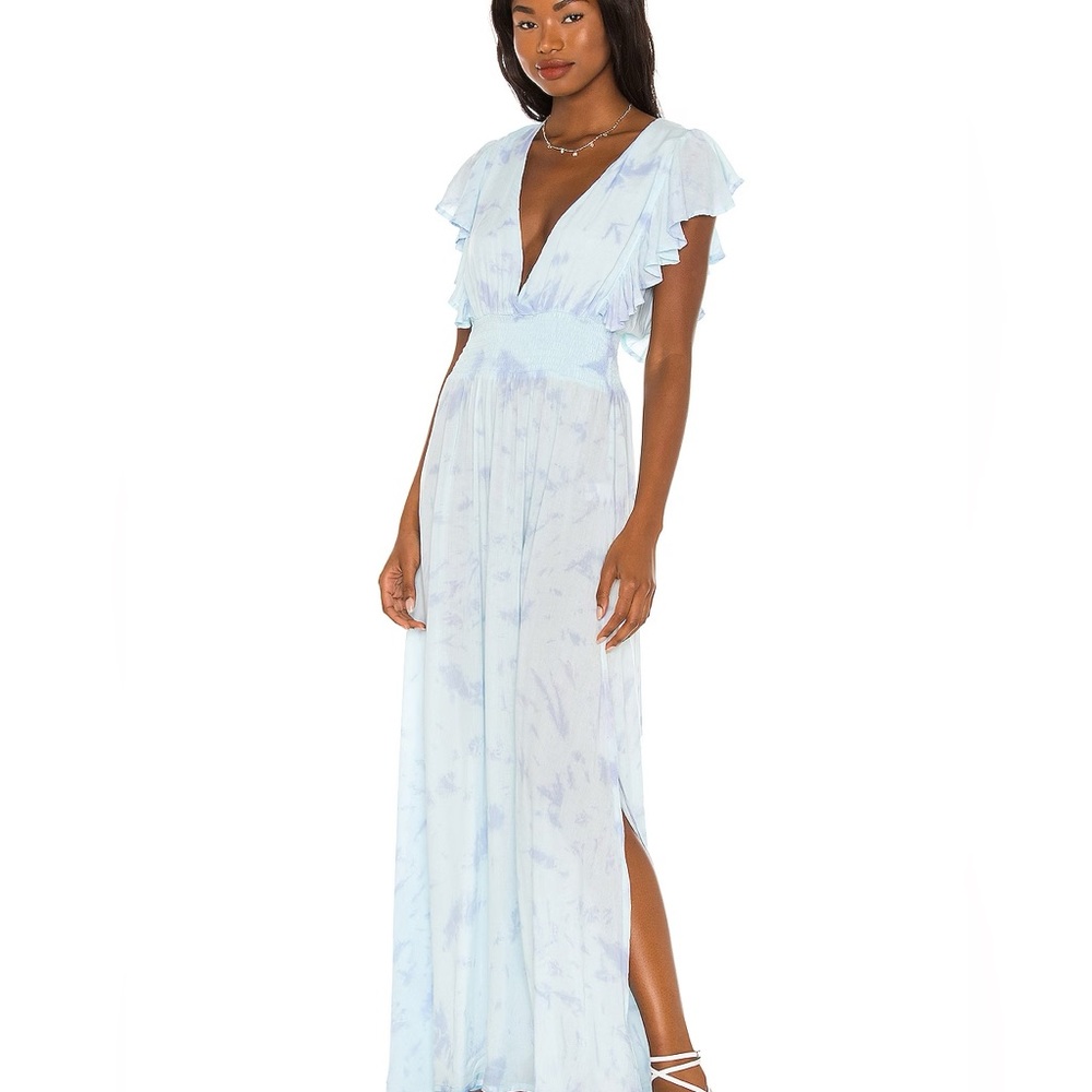 Tiare Hawaii Blue Violet Dahlia Maxi Dress S/M